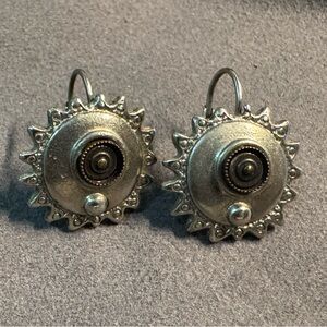 Robert Rose Silver and Bronze tone Gear / Sun Shaped Lever back Earrings